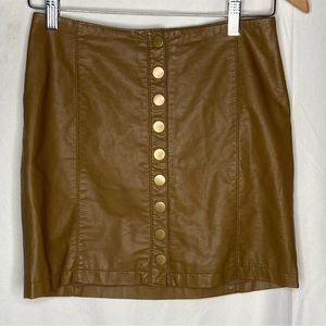 Free People Tan Faux Leather Button Up Skirt